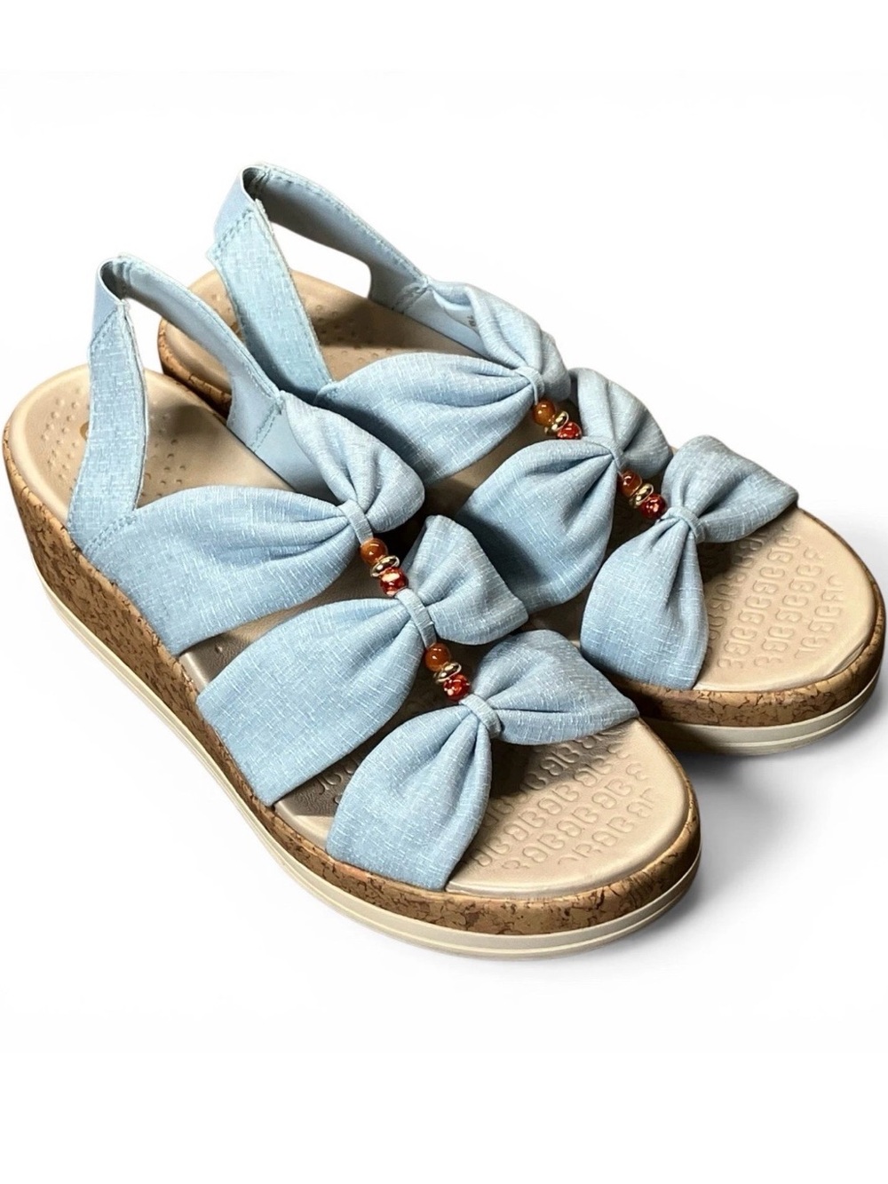 Bzees Cloud Roma Cork Wedge Beaded Washable Slip-On Sandal Blue Women's SZ 6 M